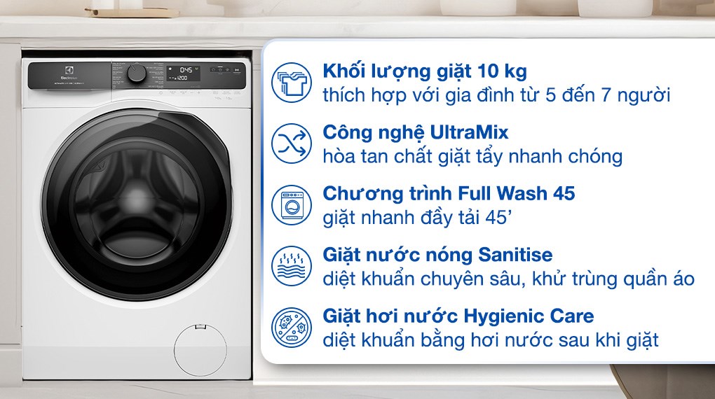 Kích thước của Máy giặt Electrolux UltimateCare 500 Inverter 10 kg EWF1023P5WC được đo qua các thông số: sâu x ngang x cao
