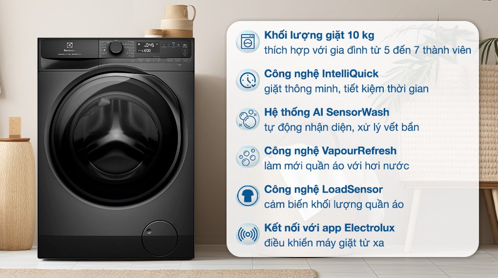 Máy giặt Electrolux UltimateCare 700 Inverter 10 kg EWF1043R7SC có kích thước 85 cm x 60 cm x 65 cm