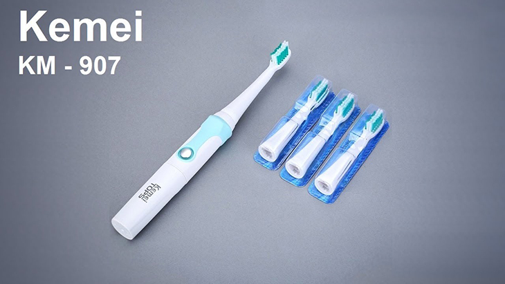 Bàn chải điện Kemei KM-907 công nghệ siêu âm giúp làm sạch sâu răng miệng