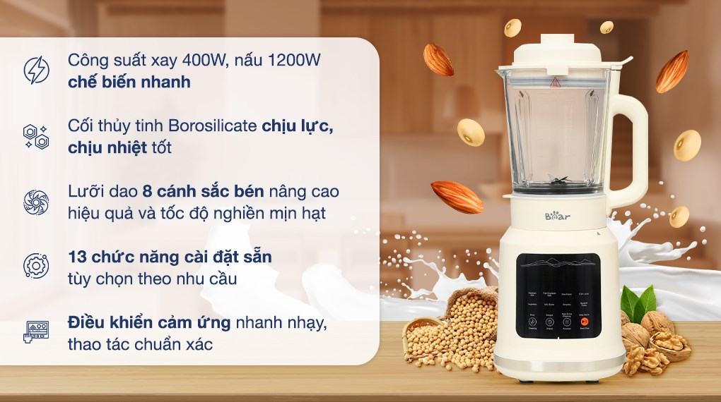 Máy làm sữa hạt đa năng Bear BCB-E153W2 được trang bị 10 chương trình nấu, đáp ứng đa dạng nhu cầu sử dụng