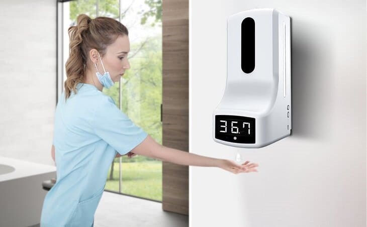 Máy rửa tay tự động K9 Pro trang bị hệ thống cảm ứng tự động đo thân nhiệt bằng hồng ngoại mà không cần chạm vào máy
