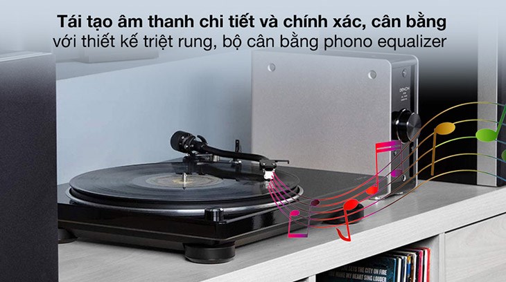 Đầu phát đĩa than Denon DP400BKEM có bộ cân bằng Phono Equalizer cân bằng tín hiệu âm thanh bằng cách tăng hoặc giảm tín hiệu của từng dải tần để có chất âm hài hòa, tự nhiên