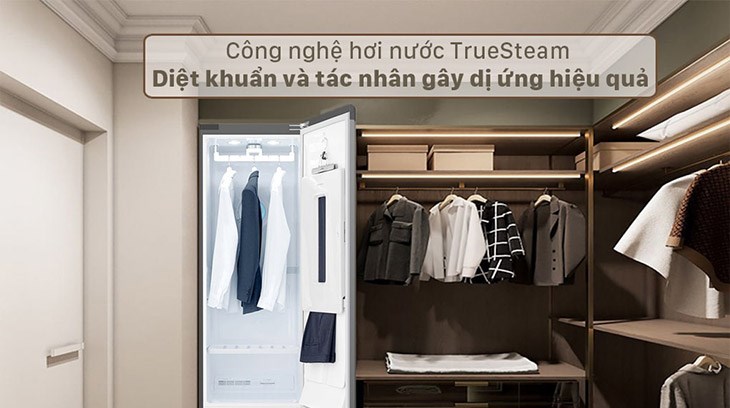 Tủ chăm sóc quần áo thông minh LG Styler Inverter 5 móc S5MB loại bỏ vi khuẩn và tác nhân gây dị ứng hiệu quả nhờ công nghệ hơi nước TrueSteam​