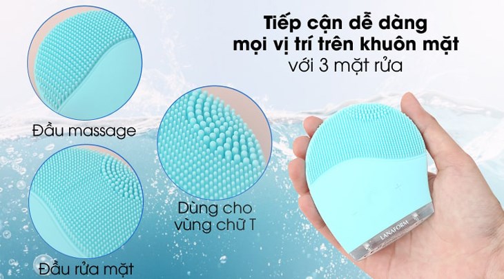 Máy rửa mặt và massage Lanaform Lucea LA13130806 có thể tiếp cận dễ dàng với mọi vị trí trên khuôn mặt nhờ đầu cọ silicon mềm mại