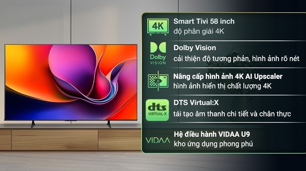 Smart Tivi Hisense 4K 58 inch 58A6Q sở hữu vẻ đẹp sang trọng, thời thượng