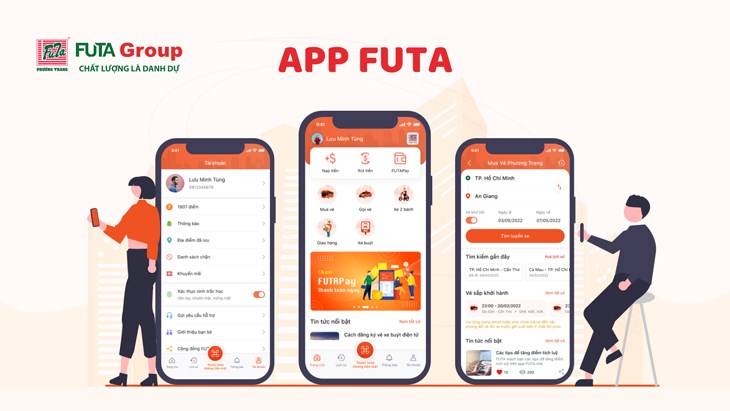 Ứng dụng Futa cung cấp dịch vụ đặt vé xe Futa Bus Lines, giao hàng, gọi xe taxi, xe hơi, xe máy và thuê xe hợp đồng