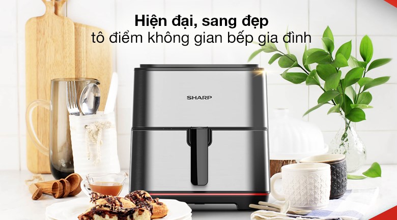 Nồi chiên không dầu Sharp KF-AF70EV-ST 7 lít với thiết kế hiện đại, tô điểm thêm không gian bếp của gia đình bạn