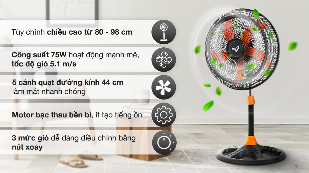Quạt lửng Asia VY628890 75W giúp làm mát nhanh chóng, sử dụng bền bỉ, êm ái