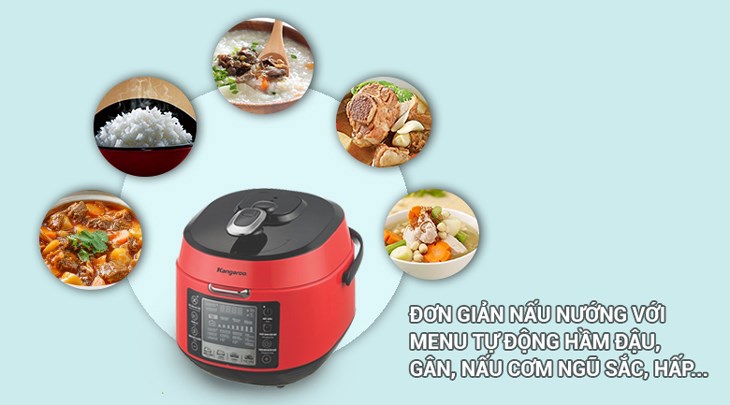 Nồi áp suất điện Kangaroo KG5P3 5 lít được tích hợp 16 chức năng nấu tự động, đáp ứng nhu cầu sử dụng của các hộ gia đình