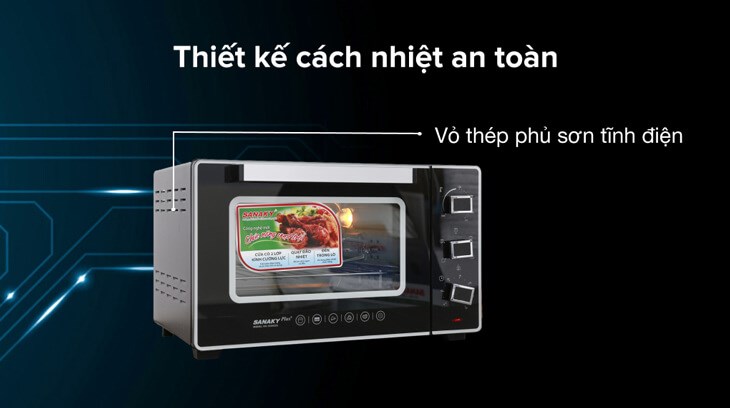 Lò nướng Sanaky VH3599S2D 35 lít sở hữu vỏ bằng thép sơn tĩnh điện giúp cách nhiệt và cách điện tốt