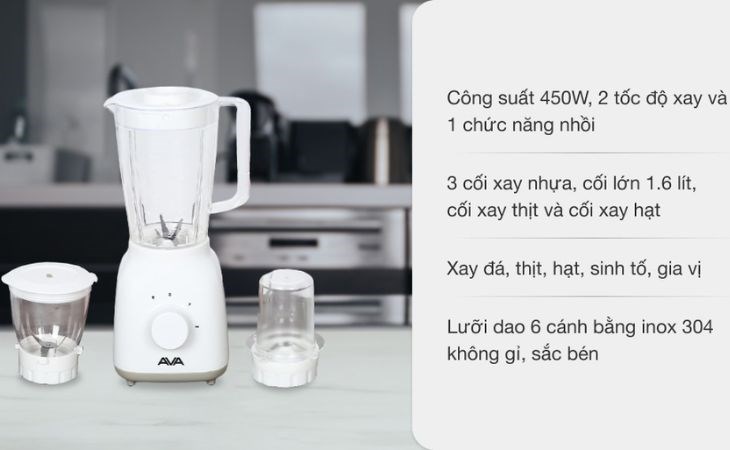 Máy xay sinh tố đa năng AVA YX-906N với chức năng xay đá, xay thịt, xay sinh tố,...