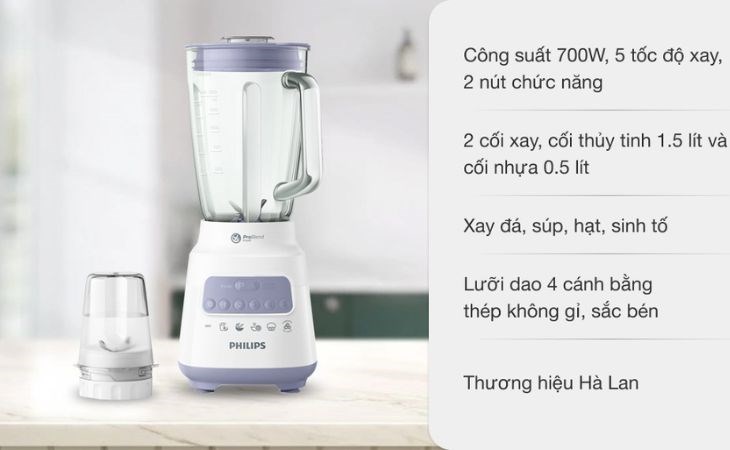 Máy xay sinh tố đa năng Philips HR2222/00 với 5 tốc độ xay tiện lợi