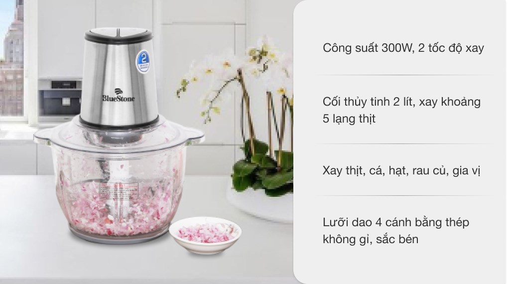 Máy xay thịt đa năng BlueStone CHB-5149 với cối xay chất liệu thủy tinh cao cấp tiếp xúc thực phẩm an toàn, dễ làm sạch