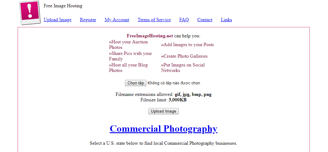 Giao diện web Freeimagehosting