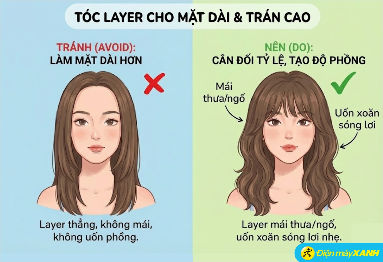 Cách tóc layer nữ cho mặt dài và trán cao