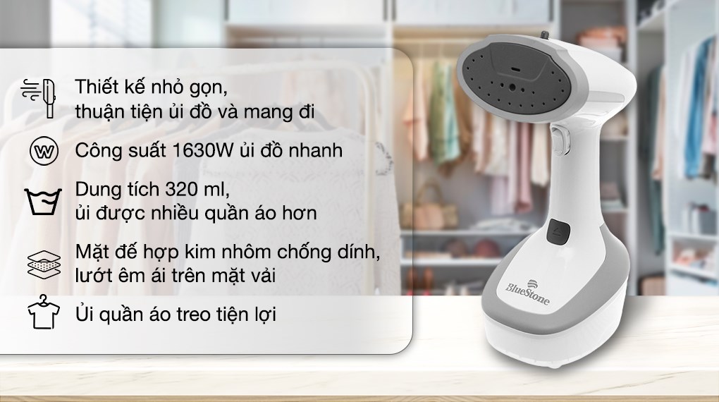 Bàn là hơi nước cầm tay BlueStone GSB-4031 1630W sở hữu kiểu dáng nhỏ gọn, dễ dàng mang theo khi cần