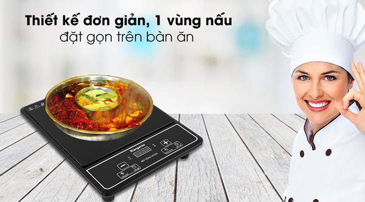 Bếp hồng ngoại Kangaroo KG20IFP1 sở hữu kiểu dáng nhỏ gọn với 1 vùng nấu