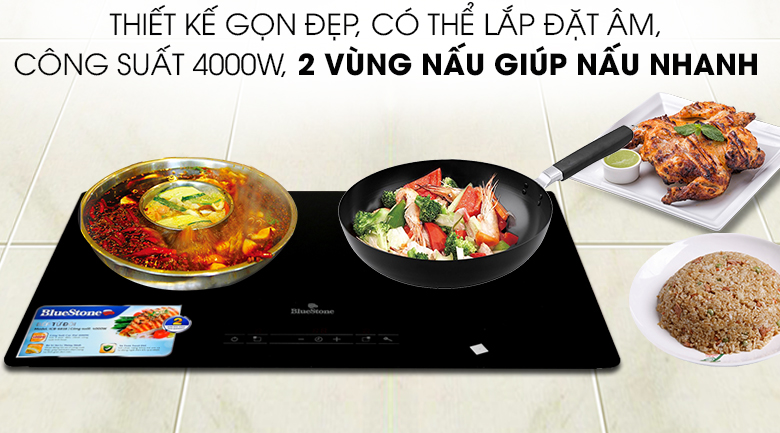 Bếp từ đôi lắp âm BlueStone ICB-6818 với tổng công suất 4000W nấu ăn cực nhanh chóng, 2 vùng nấu hỗ trợ đun nấu tiện lợi hơn