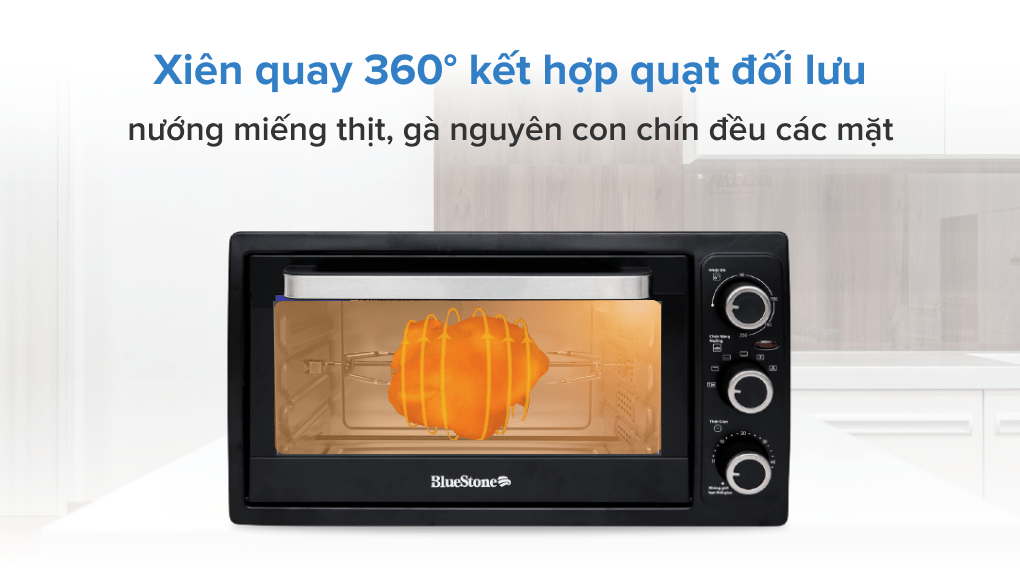 Lò nướng BlueStone EOB-7548 với dung tích 38 lít đủ rộng để nướng gà nguyên con khoảng 2 kg