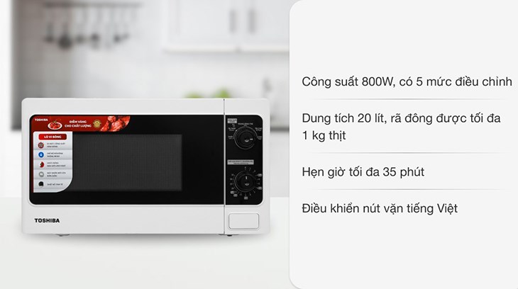 Lò vi sóng Toshiba ER-SM20(W1)VN 20 lít có khả năng rã đông 1kg thịt