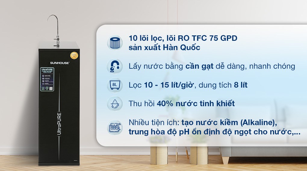 Máy lọc nước RO Sunhouse UltraPURE SHA8810K 10 lõi với công nghệ kháng khuẩn Nano Silver giúp chống tái nhiễm khuẩn