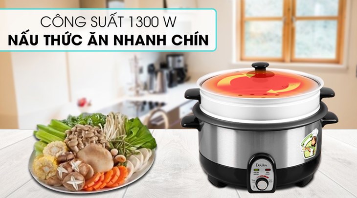 Nồi lẩu điện Delites CBR35-80 3.5 lít có công suất 130W giúp thực phẩm nhanh chín, tiết kiệm thời gian nội trợ cho gia đình
