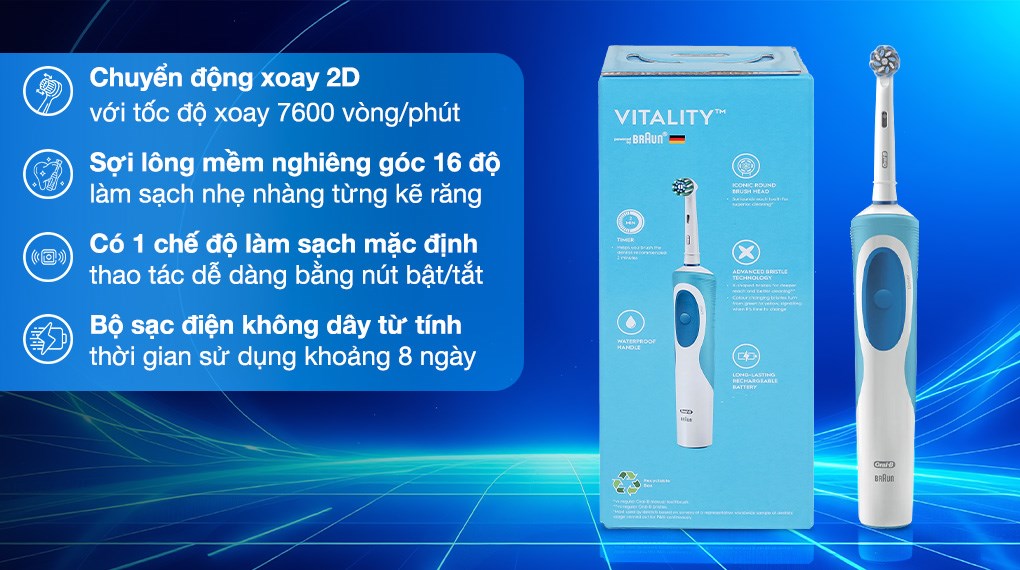 Bàn chải điện Oral-B Vitality Extra Sensitive Clean D12.513 làm sạch răng miệng hiệu quả