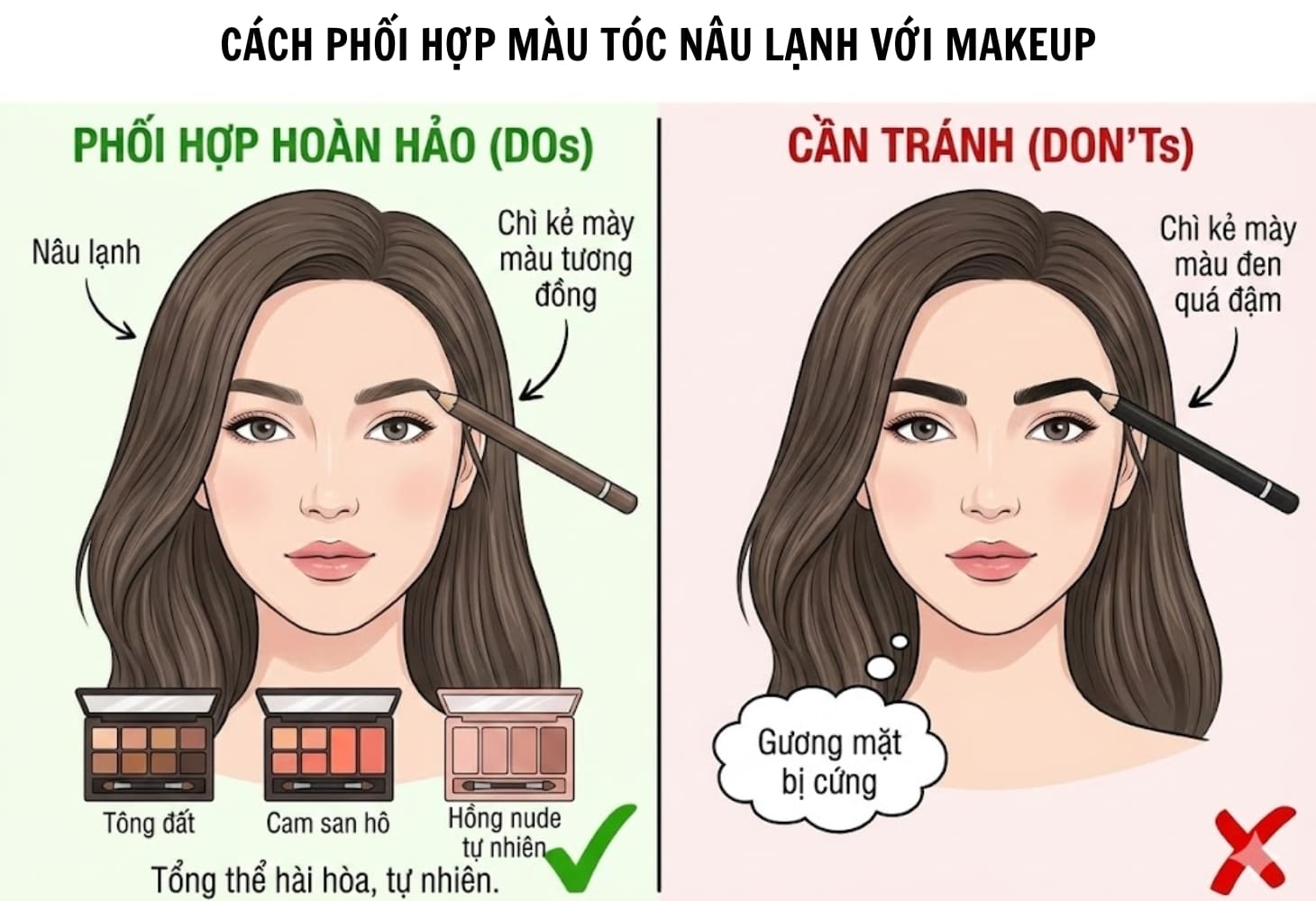 Cách phối hợp màu tóc với phong cách trang điểm hàng ngày