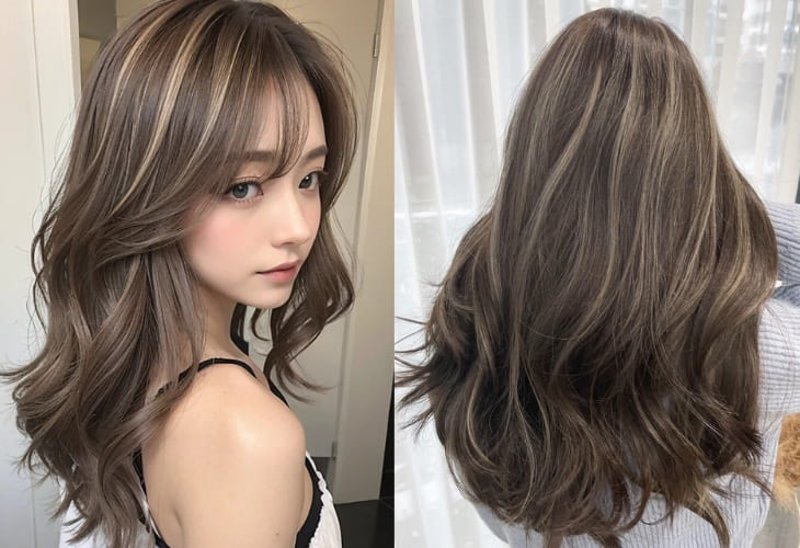 Màu tóc nâu lạnh điểm xuyến highlight