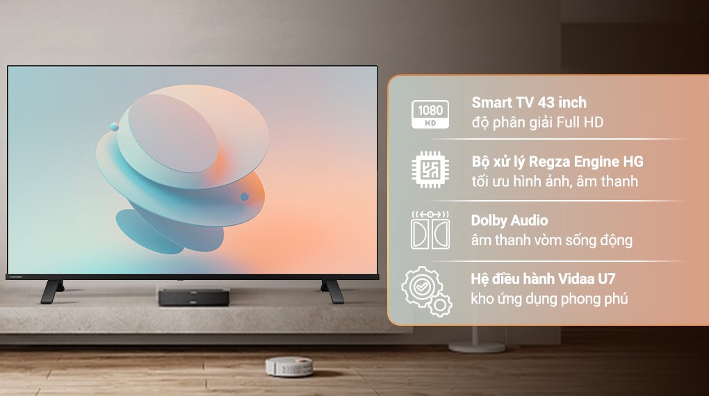 Smart Tivi Toshiba FHD 43 inch 43V31MP với hệ điều hành Vidaa U7 cùng thư viện ứng dụng đa dạng, dễ dàng sử dụng