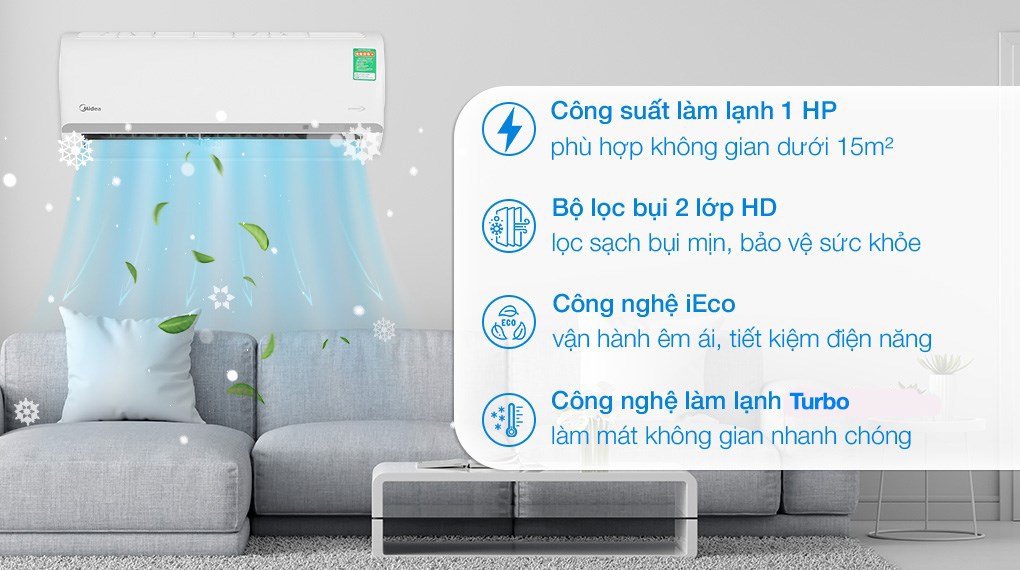 Máy lạnh Midea Inverter 1 HP MAFA-09CDN8 làm mát nhanh chóng, giải nhiệt tức thì cho căn phòng của bạn