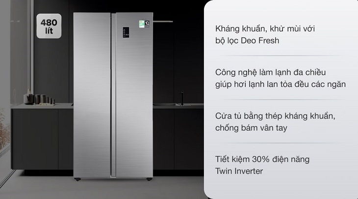 Tủ lạnh Aqua Inverter 480 lít AQR-S480XA(SG)