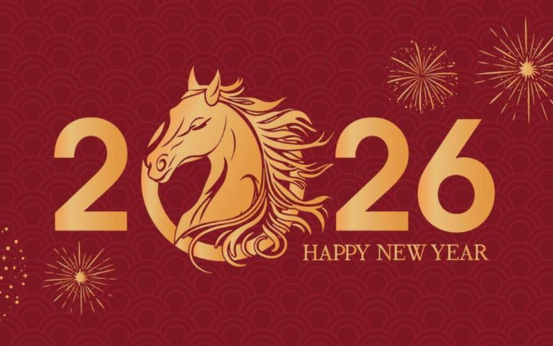 Background Ngựa Bính Ngọ 2026 với hình ảnh mã đáo thành công hoặc ngựa chibi nổi bật, hợp xu hướng Tết
