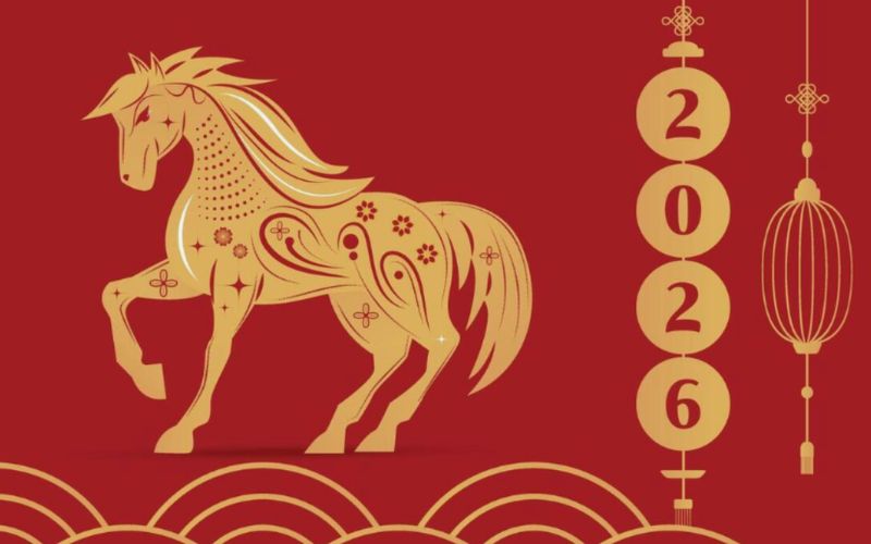 Background Ngựa Bính Ngọ 2026 với hình ảnh mã đáo thành công hoặc ngựa chibi nổi bật, hợp xu hướng Tết