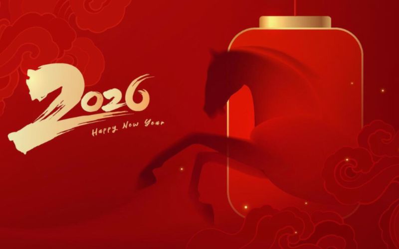 Background Ngựa Bính Ngọ 2026 với hình ảnh mã đáo thành công hoặc ngựa chibi nổi bật, hợp xu hướng Tết