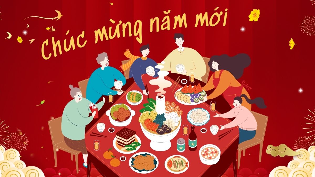Hình ảnh gia đình đoàn tụ mang lại cảm giác ấm áp cho background Tết
