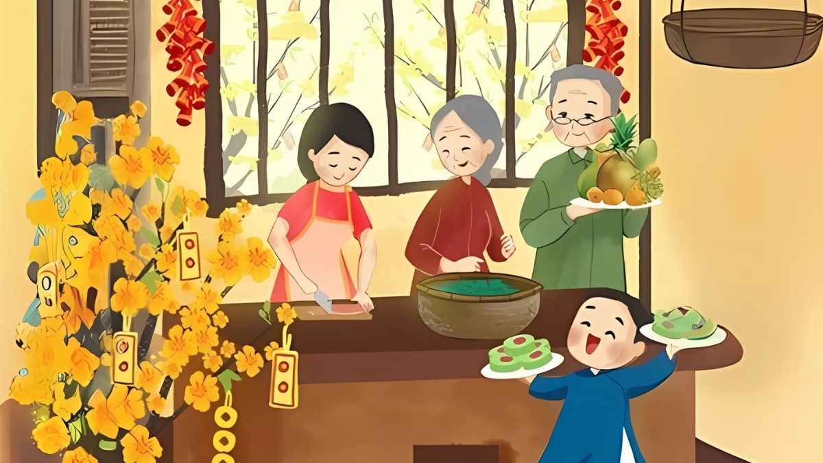 Hình ảnh gia đình đoàn tụ mang lại cảm giác ấm áp cho background Tết