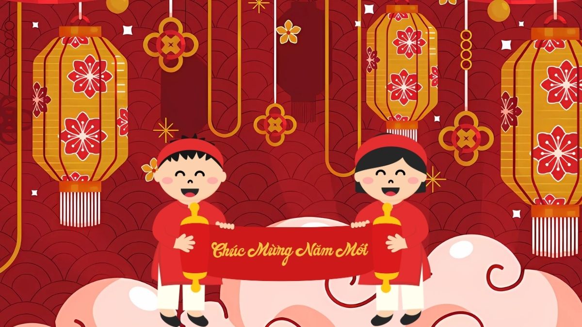 Hình ảnh lồng đèn đỏ tạo điểm nhấn nổi bật cho background Tết