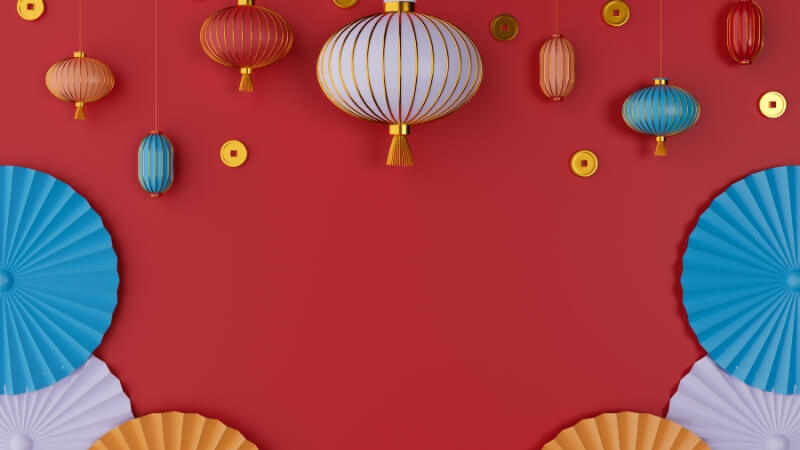 Hình ảnh lồng đèn đỏ tạo điểm nhấn nổi bật cho background Tết
