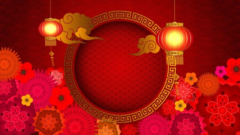 Hình ảnh lồng đèn đỏ tạo điểm nhấn nổi bật cho background Tết