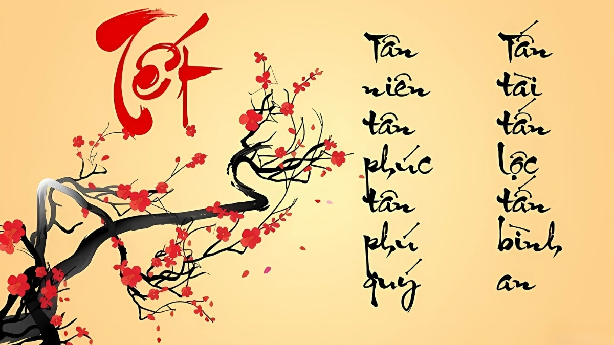 Nét chữ thư pháp trên câu đối đỏ tạo nên vẻ đẹp truyền thống cho background