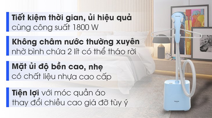 Bàn ủi hơi nước đứng Panasonic NI-GSE050ARA 1800W là kiểu bàn ủi hơi nước đứng hiện đại, có thể ủi đồ ngay trên móc áo