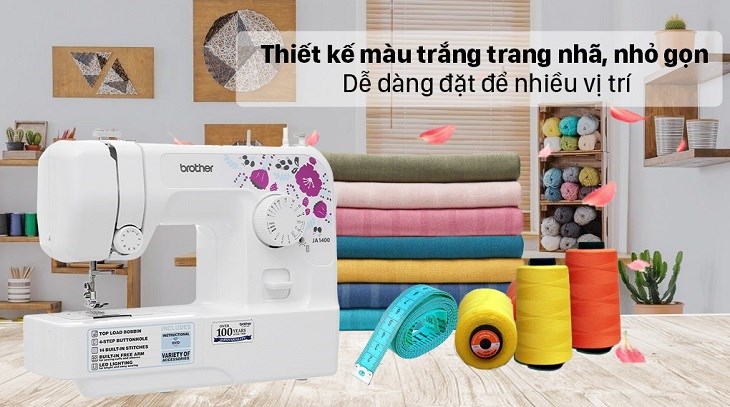 Máy may cơ gia đình Brother JA1400 có thiết kế nhỏ gọn, dễ dàng đặt tại nhiều vị trí