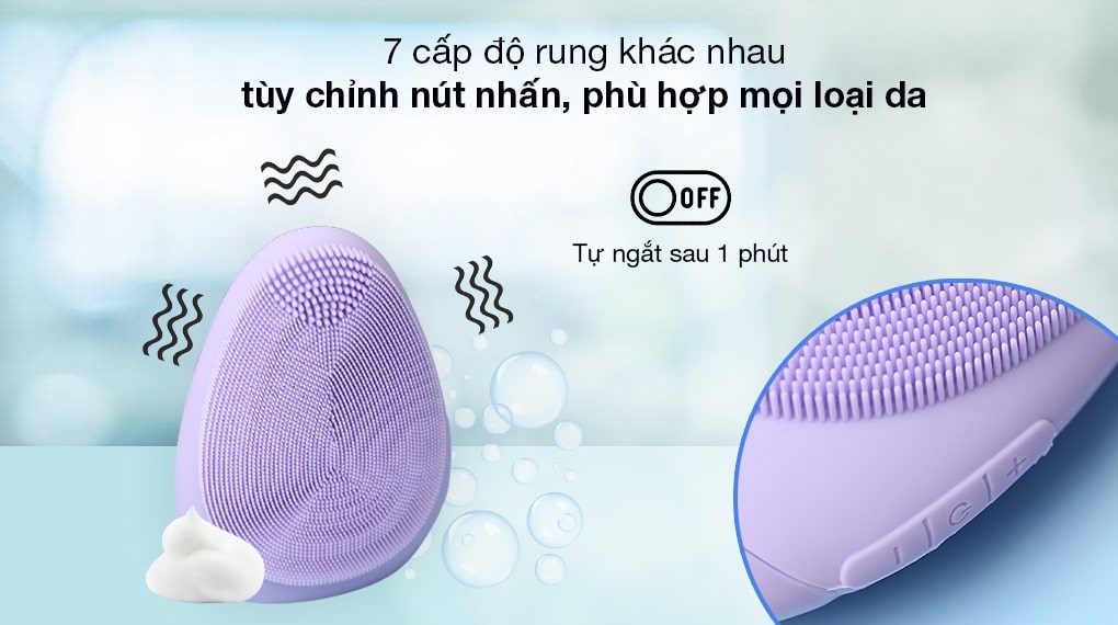 Máy rửa mặt và massage Emmié Purple Don't Lie sở hữu 2 cấp độ rung khác nhau, phù hợp với mọi loại da
