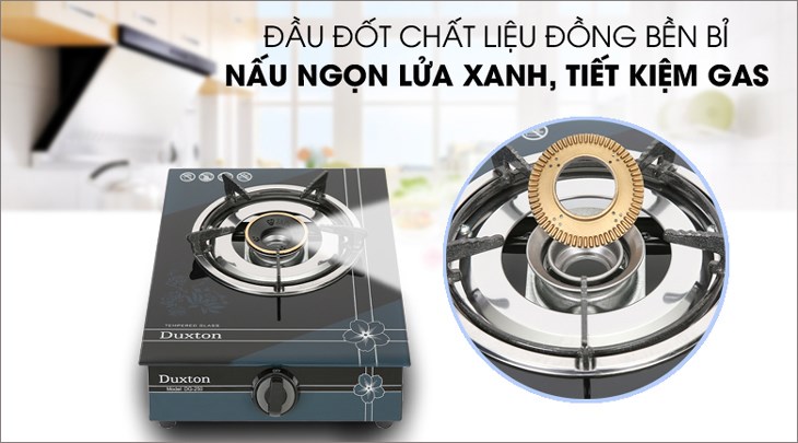 Bếp ga đơn Duxton DG-250 sử dụng đầu đốt bằng đồng cho ngọn lửa xanh khi cháy và tiết kiệm gas
