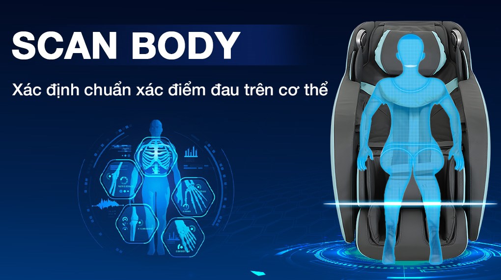 Chức năng Scan Body của ghế massage Poongsan MCP-151 giúp người dùng lựa chọn chế độ massage phù hợp với bản thân