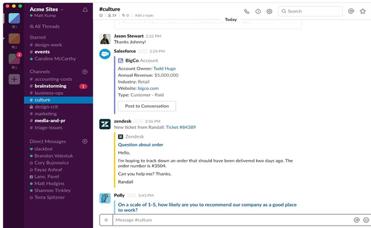 Slack sẽ được chia thành các kênh nhỏ cho các cuộc thảo luận nhóm