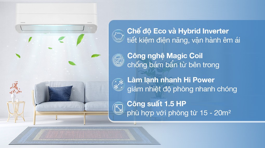 Máy lạnh Toshiba Inverter 1.5 HP RAS-H13Z1KCVG-V với chế độ Eco giúp đảm bảo hiệu suất làm lạnh, tiết kiệm điện năng tối ưu