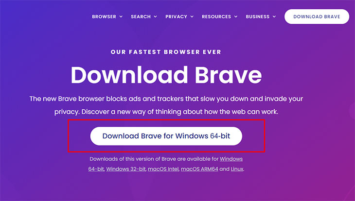 Đầu tiên, bạn hãy tải trình duyệt Brave về máy