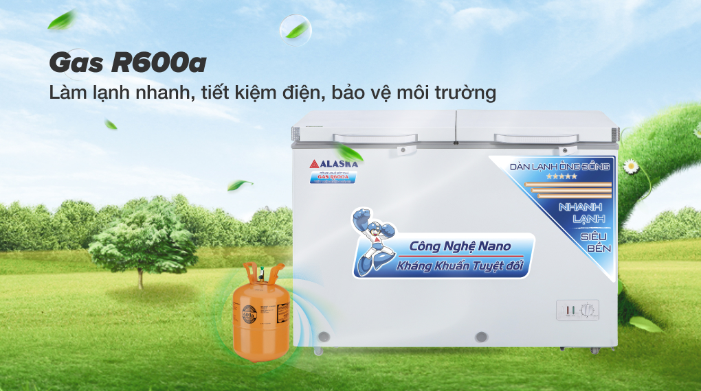 Tủ đông Alaska 205 lít BCD 3068C sử dụng gas R600A bảo vệ môi trường